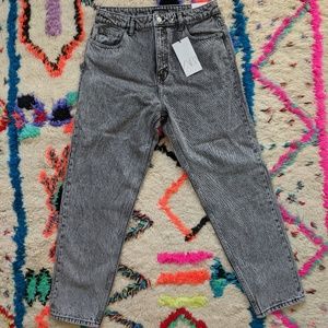 Mom Fit High Rise Ankle Length Jeans Acid Gray New